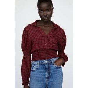 𝅺zara Red Black Check Crop Top Size Medium